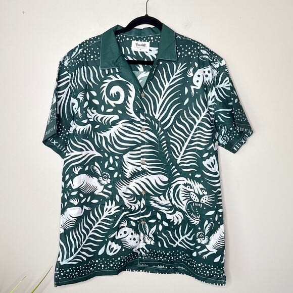 NEW Boozelele Men's Predator Tiger Print 100% Cotton Cuban Collar Shirt  Size XL - Picture 1 of 9